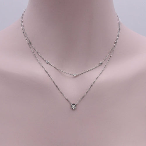 Collier Collier solitaire diamant - Or blanc 14k, serti clos 58 Facettes
