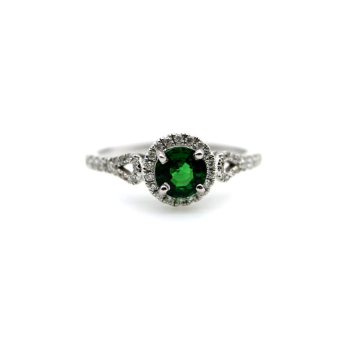 Bague Bague en or blanc 14 carats avec tsavorite et diamants 58 Facettes