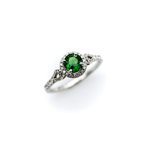 Bague Bague en or blanc 14 carats avec tsavorite et diamants 58 Facettes