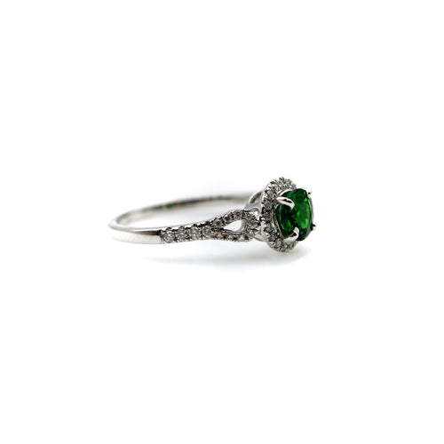 Bague Bague en or blanc 14 carats avec tsavorite et diamants 58 Facettes