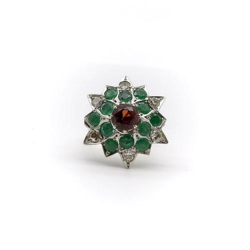 Bague Bague étoile - Cocktail en or blanc et jaune 18k, grenat spessartite, émeraudes et diamants 58 Facettes