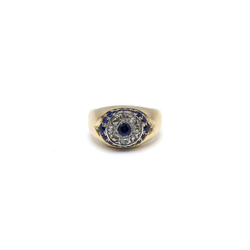 Bague 57 Époque victorienne - Bague œil protecteur en or 14K, diamants et saphirs 58 Facettes