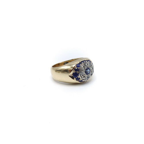 Bague 57 Époque victorienne - Bague œil protecteur en or 14K, diamants et saphirs 58 Facettes