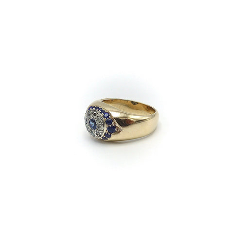 Bague 57 Époque victorienne - Bague œil protecteur en or 14K, diamants et saphirs 58 Facettes