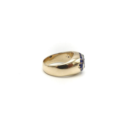 Bague 57 Époque victorienne - Bague œil protecteur en or 14K, diamants et saphirs 58 Facettes