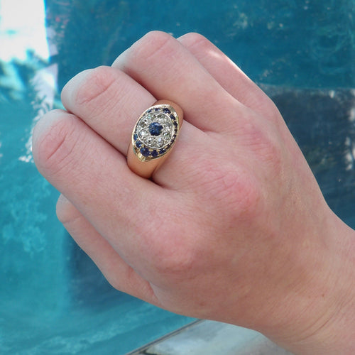 Bague 57 Époque victorienne - Bague œil protecteur en or 14K, diamants et saphirs 58 Facettes