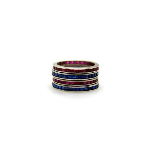 Bague Bague alliance éternité en or blanc 14K et rubis synthétiques 58 Facettes