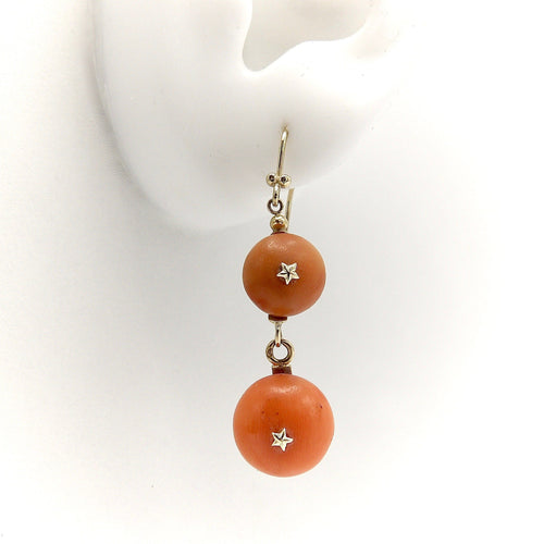 Boucles d'oreilles Boucles d’oreilles pendantes victoriennes en or 18K et corail 58 Facettes