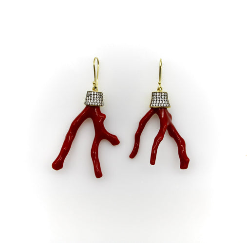 Boucles d'oreilles Boucles d'oreilles - Corail branchage et diamants en or 18K 58 Facettes