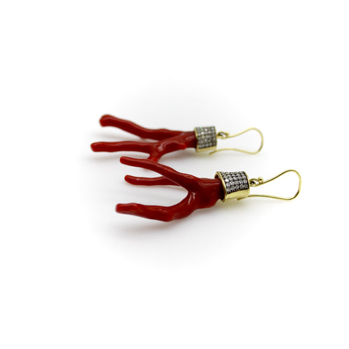 Boucles d'oreilles Boucles d'oreilles - Corail branchage et diamants en or 18K 58 Facettes