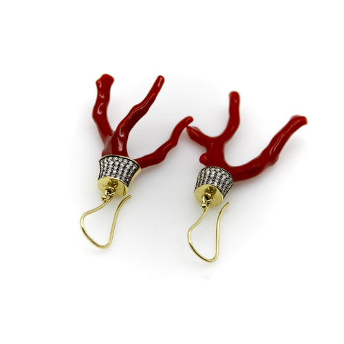Boucles d'oreilles Boucles d'oreilles - Corail branchage et diamants en or 18K 58 Facettes