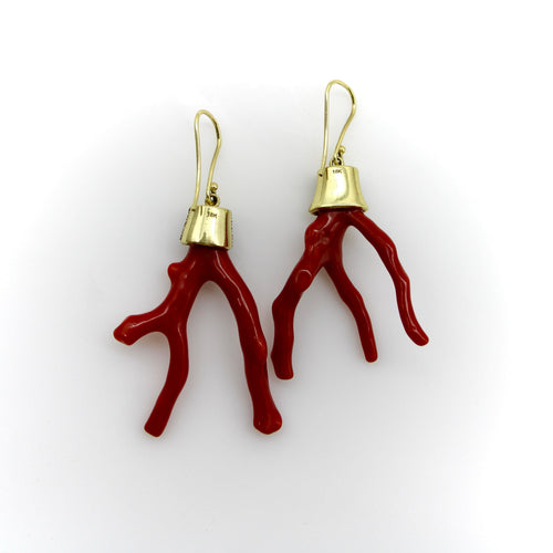 Boucles d'oreilles Boucles d'oreilles - Corail branchage et diamants en or 18K 58 Facettes