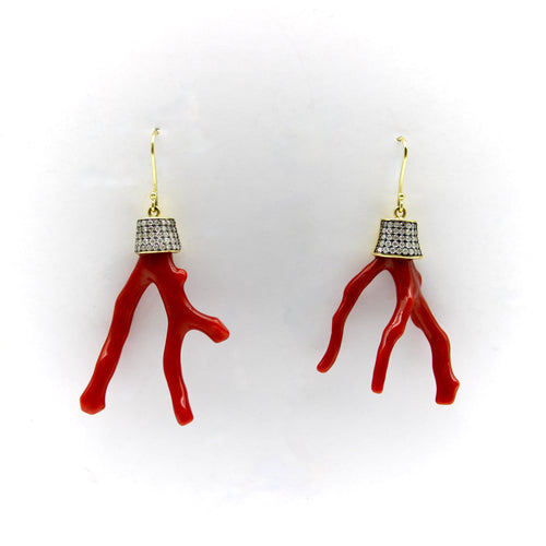 Boucles d'oreilles Boucles d'oreilles - Corail branchage et diamants en or 18K 58 Facettes