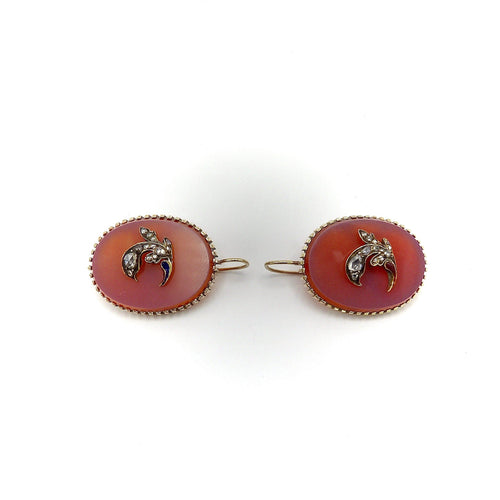 Boucles d'oreilles Époque victorienne - Boucles d’oreilles en or 14K, cornalines et diamants 58 Facettes