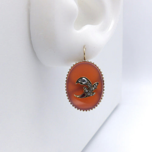 Boucles d'oreilles Époque victorienne - Boucles d’oreilles en or 14K, cornalines et diamants 58 Facettes