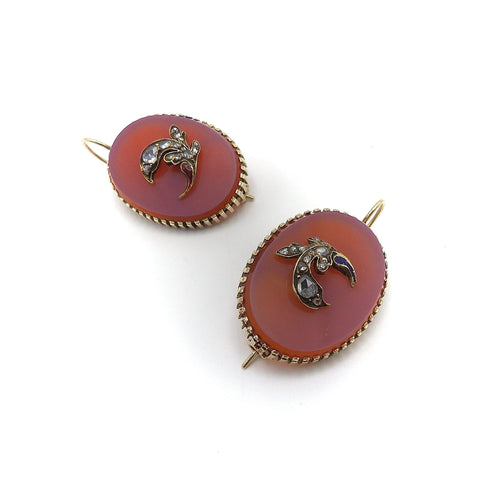 Boucles d'oreilles Époque victorienne - Boucles d’oreilles en or 14K, cornalines et diamants 58 Facettes