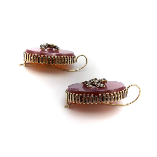Boucles d'oreilles Époque victorienne - Boucles d’oreilles en or 14K, cornalines et diamants 58 Facettes