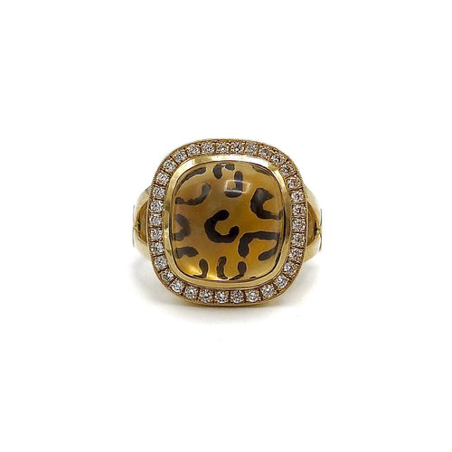 Bague Pauly - Bague cabochon citrine et halo de diamants en or 14K 58 Facettes