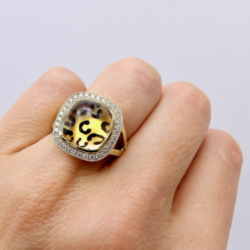 Bague Pauly - Bague cabochon citrine et halo de diamants en or 14K 58 Facettes