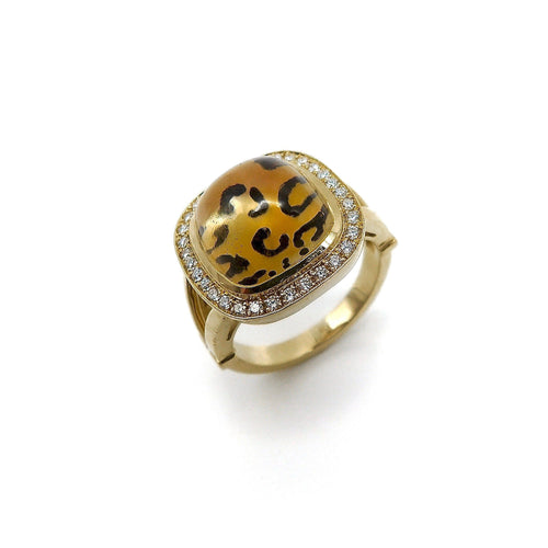 Bague Pauly - Bague cabochon citrine et halo de diamants en or 14K 58 Facettes