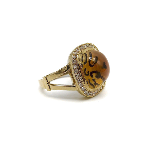 Bague Pauly - Bague cabochon citrine et halo de diamants en or 14K 58 Facettes