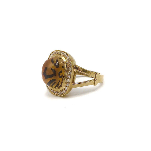 Bague Pauly - Bague cabochon citrine et halo de diamants en or 14K 58 Facettes