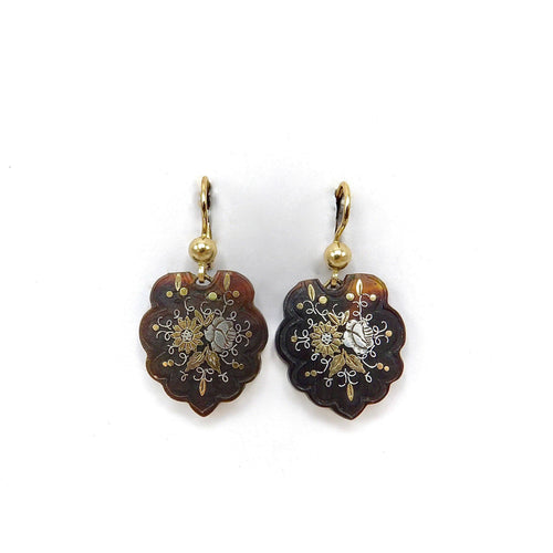 Boucles d'oreilles Époque victorienne - Boucles d’oreilles pendantes en piqué, or 14 carats et argent 58 Facettes