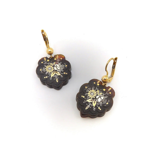 Boucles d'oreilles Époque victorienne - Boucles d’oreilles pendantes en piqué, or 14 carats et argent 58 Facettes