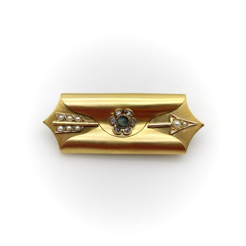 Pendentif Broche médaillon de deuil en forme d’enveloppe en or 14k, diamants et perles 58 Facettes