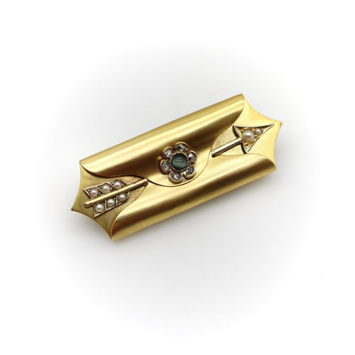 Pendentif Broche médaillon de deuil en forme d’enveloppe en or 14k, diamants et perles 58 Facettes