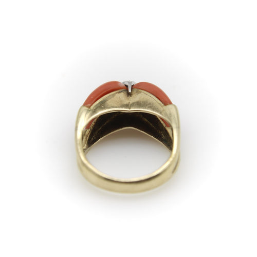 Bague 56 Bague moderniste en or 14K, corail et diamants 58 Facettes A1000D