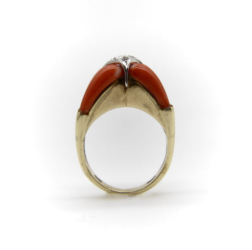 Bague 56 Bague moderniste en or 14K, corail et diamants 58 Facettes A1000D