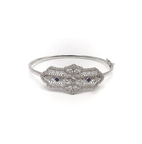 Bracelet Art déco - Bracelet en or blanc 14K avec diamant et saphirs 58 Facettes
