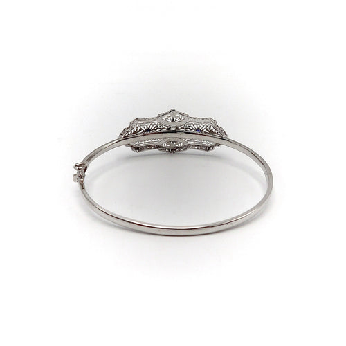 Bracelet Art déco - Bracelet en or blanc 14K avec diamant et saphirs 58 Facettes
