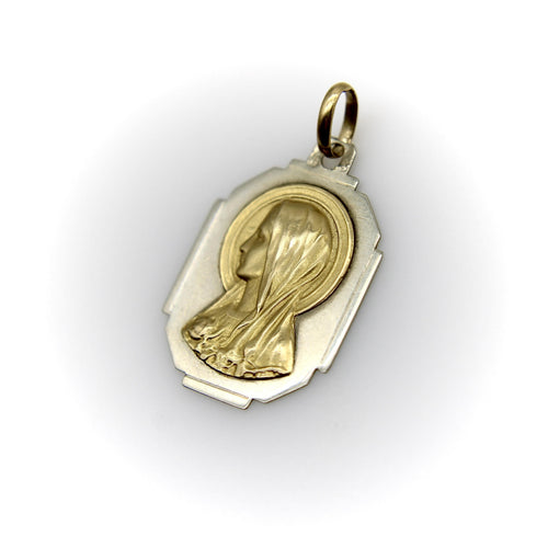 Pendentif Art déco français - Pendentif Vierge Marie en or 18 carats bicolore 58 Facettes A10032