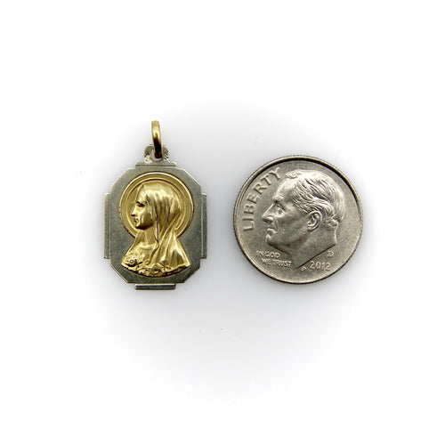Pendentif Art déco français - Pendentif Vierge Marie en or 18 carats bicolore 58 Facettes A10032