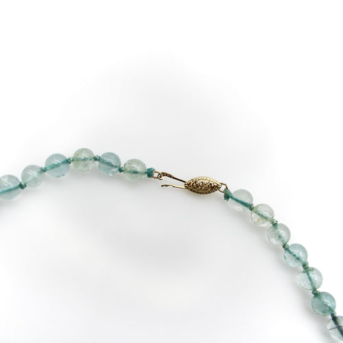 Collier Collier vintage - Perles d’aigue-marine nouées avec fermoir en or 14K 58 Facettes