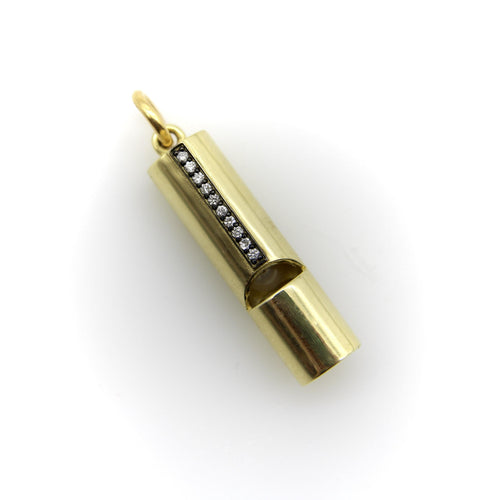 Sifflet signature en or 18k avec ligne de diamants et perle 58 Facettes A2003S