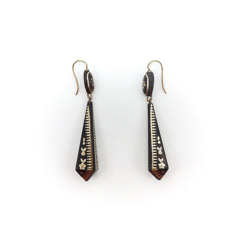 Boucles d'oreilles Boucles d’oreilles pendantes victoriennes en piqué, or 14 carats 58 Facettes