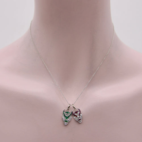 Pendentif Art déco - Pendentif visage de diable en platine, diamants et émeraudes 58 Facettes