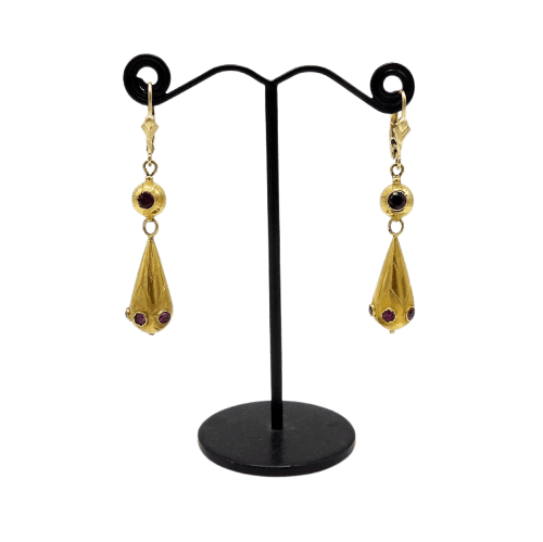 Boucles d'oreilles Etruscan Revival - Boucles d’oreilles pendantes en or jaune 14 ct et 18 ct améthystes 58 Facettes