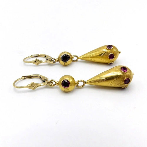 Boucles d'oreilles Etruscan Revival - Boucles d’oreilles pendantes en or jaune 14 ct et 18 ct améthystes 58 Facettes