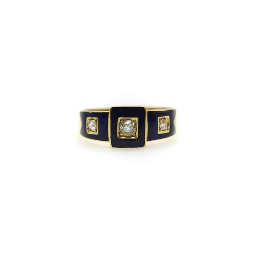 Bague Bague trilogie victorienne - Or 18 ct et diamants, émail bleu 58 Facettes