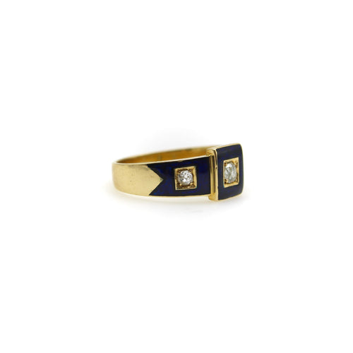 Bague Bague trilogie victorienne - Or 18 ct et diamants, émail bleu 58 Facettes