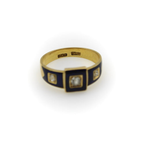 Bague Bague trilogie victorienne - Or 18 ct et diamants, émail bleu 58 Facettes