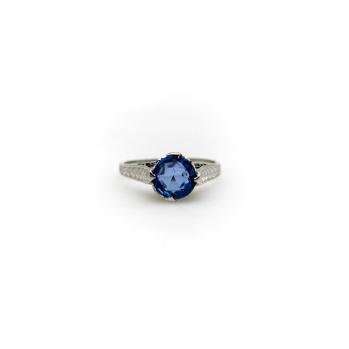 Bague 48 Bague Art déco en or blanc 14K avec saphir naturel 58 Facettes