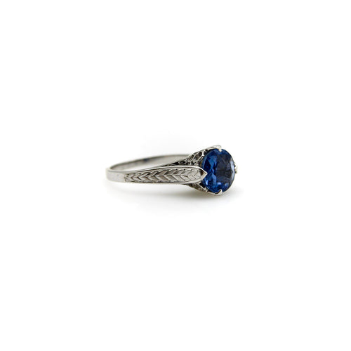 Bague 48 Bague Art déco en or blanc 14K avec saphir naturel 58 Facettes