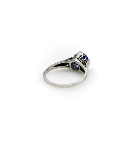 Bague 48 Bague Art déco en or blanc 14K avec saphir naturel 58 Facettes