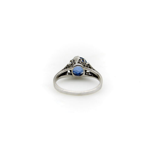 Bague 48 Bague Art déco en or blanc 14K avec saphir naturel 58 Facettes