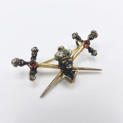 Broche Broche Blackamoor italienne époque géorgienne en argent doré et grenats 58 Facettes